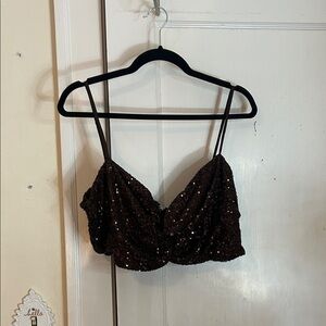 Sequin Crop Top with Spaghetti Straps